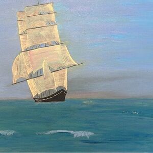 12 x 10 small original acrylic canvas painting sailboat on ocean scene artist